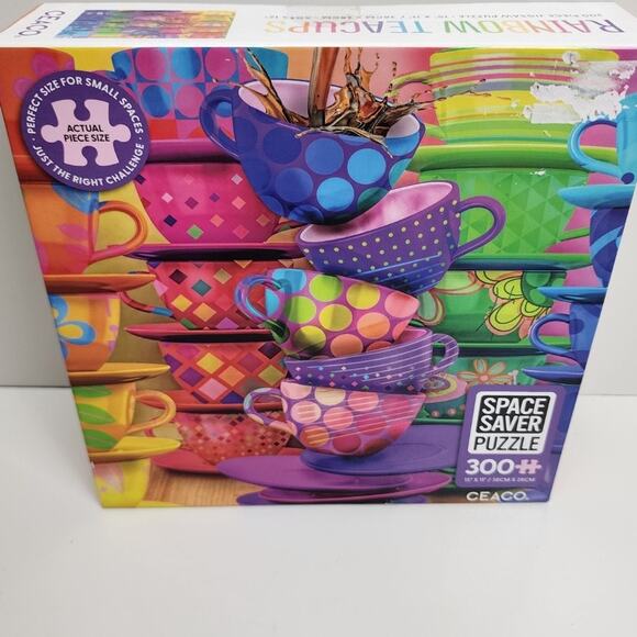 Ceaco Rainbow Teacups 300 Piece Jigsaw Space Saver Puzzle for Smaller Areas NEW - Picture 1 of 5